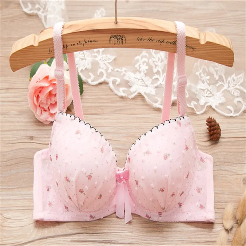 lovely young girl 100% cotton red print flower bra small breast