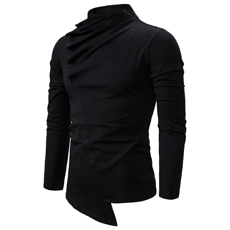 Темная нерегулярная мужская футболка с полным рукавом повседневная стройная футболка мужская наклонная кнопка дизайн CamiSetas готическая винтажная мужская одежда 210524
