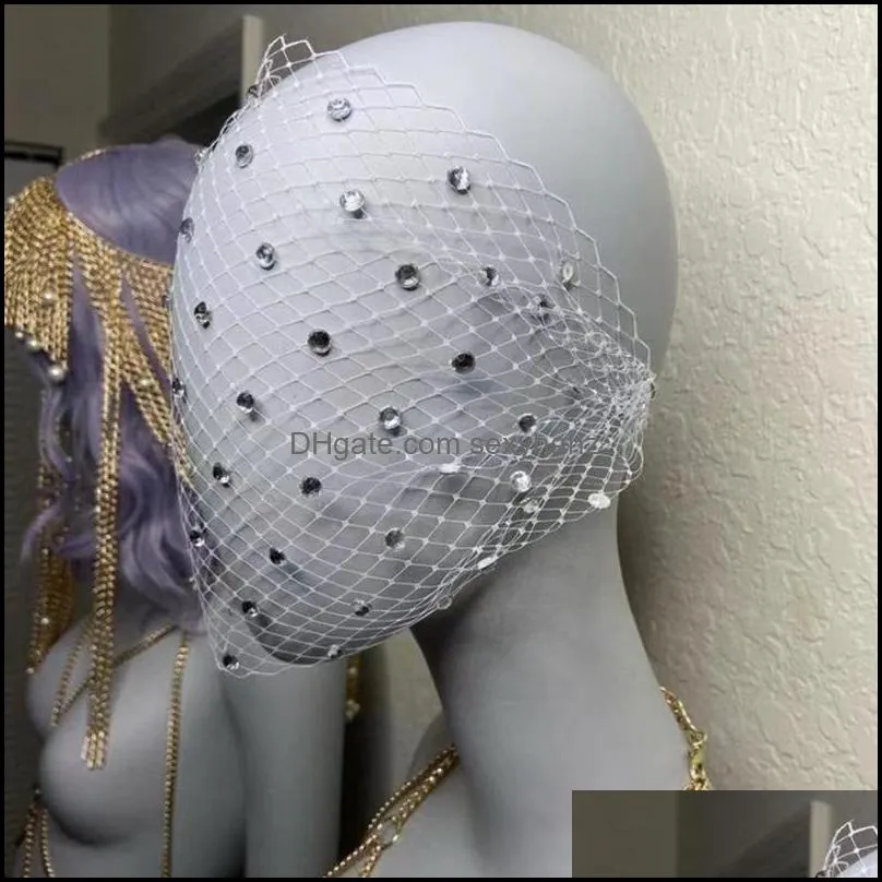 Handmade Luxury Rhinestone White Veil Bridal Headband For Wedding Hair Wearing Crystal Birdcage Cover Face Jewelry Mask Clips &