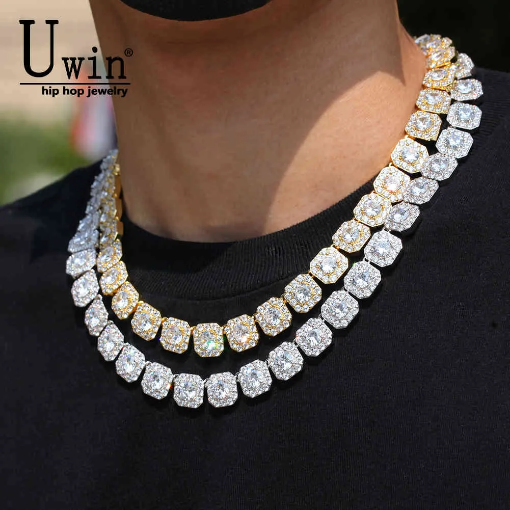 Uwin 12mm Square Iced Out Flower Tennis Chains Cubic Zirconia Hiphop Necklace&Bracelet Luxury Copper Iced Out Jewelry X0509