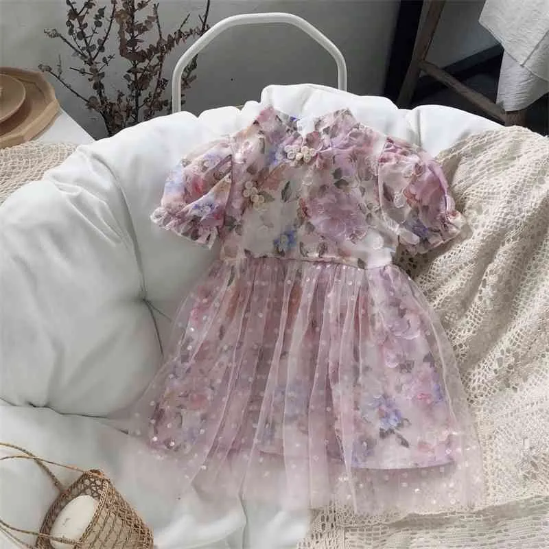Sommer Ankunft Mädchen Mode Blumenkleid Kinder Prinzessin Schleier Kleider Kleidung 210528