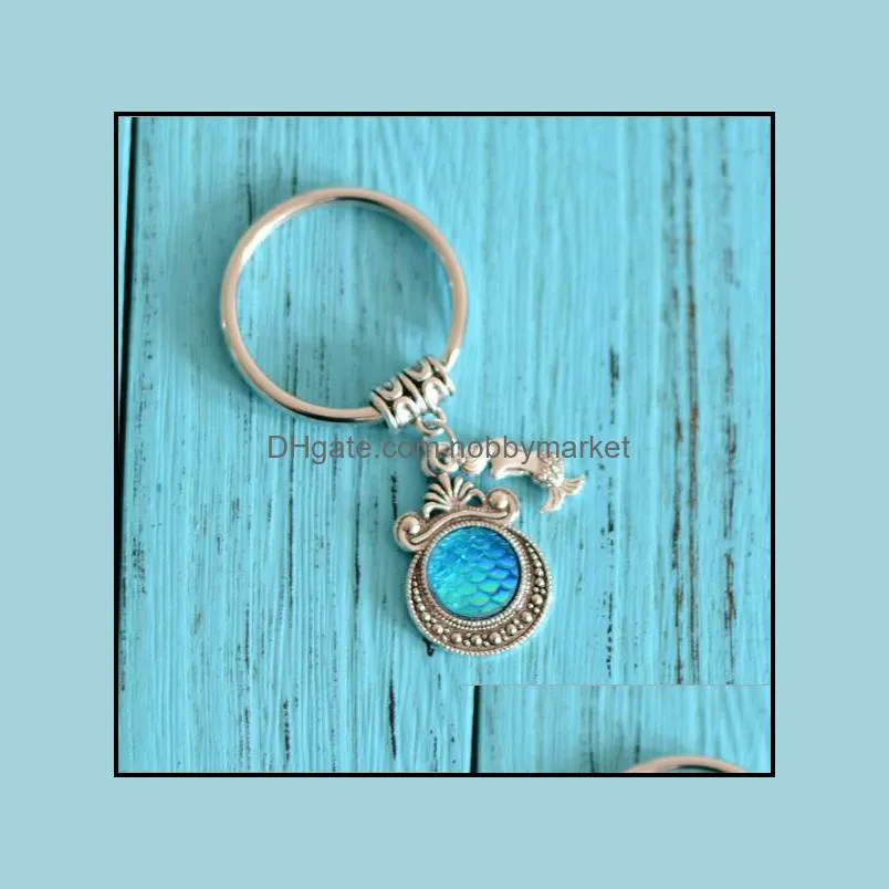 Fashion Drusy Druzy keychain Mermaid Key Rings Fish Scale Charms Keychain Car Keyring Jewelry For women Men JM03