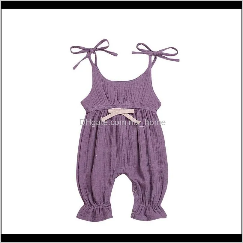 baby girls sling rompers 6 design summer sleeveless bow strap cotton ruffle fold lace jumpsuit kids onesies girls outfits 0-18m 04