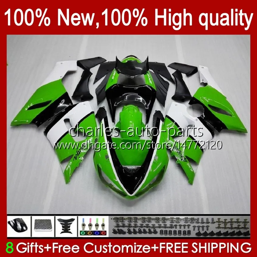 Kawasaki Ninja OEM için Moto Vücut ZX636 ZX 6R 6 R 600CC 05-06 Bodyworks 7No.8 ZX600 ZX 636 ZX-6R 2005 2006 ZX-600 ZX-636 600 CC ZX6R 05 06 ABS PERSERING KITI Yeşil Beyaz