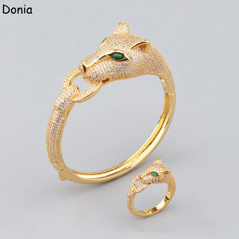 Donia smycken lyx Bangle European och American Fashion Classic Leopard Copper Micro-inlaid Zircon Armband Ring Set Ladies Desi241p