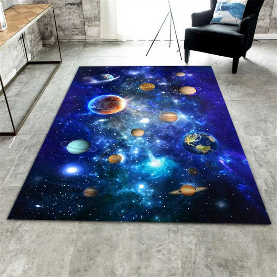 Universe Star Sky Alfombra 3D Alfombra de mesa de café Sala de estar Planeta espacial para niños Dormitorio Alfombra de noche Lavable 210626