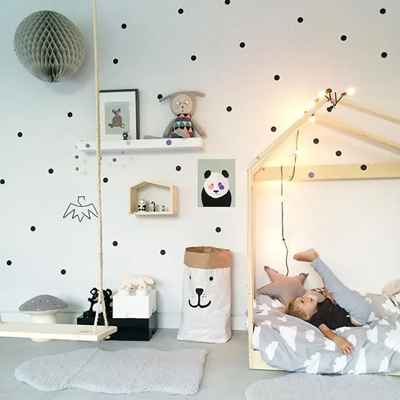 Black Polka Dots Wall Stickers Circles DIY Stickers for Kids Room Baby Nursery Room Decoration Peel-Stick Wall Decals Vinyl282r