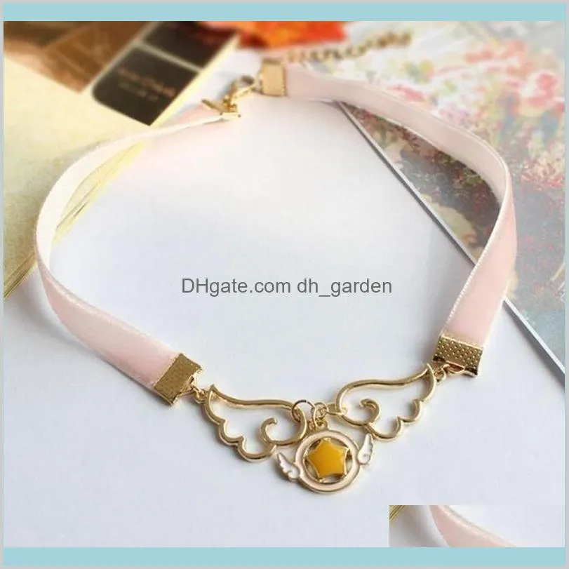 fashion pink ribbon necklace jewelry accessories metal enamel angel wing star heart card captor sakura necklace