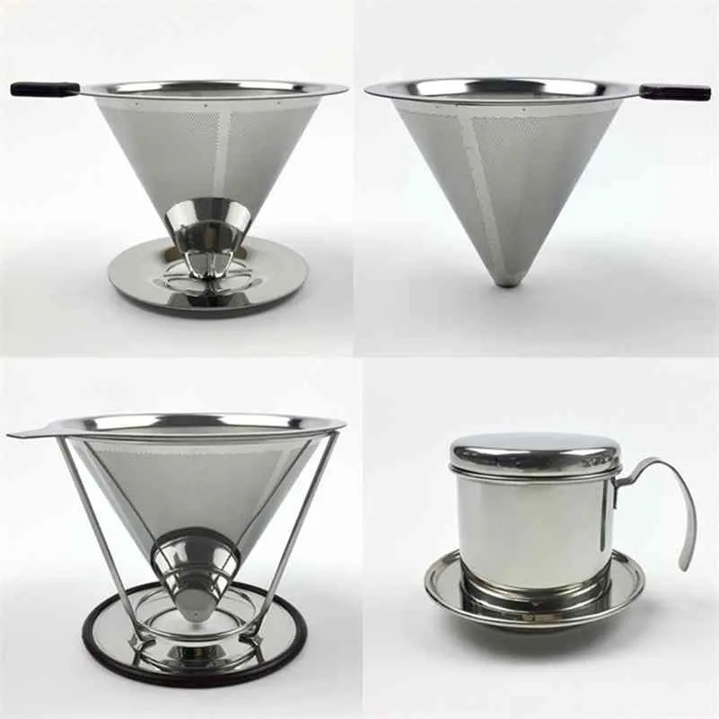 Filtro per caffè riutilizzabile Supporto in acciaio inossidabile Cestini per imbuto a rete Drif s Dripper v60 Drip Cup 210607