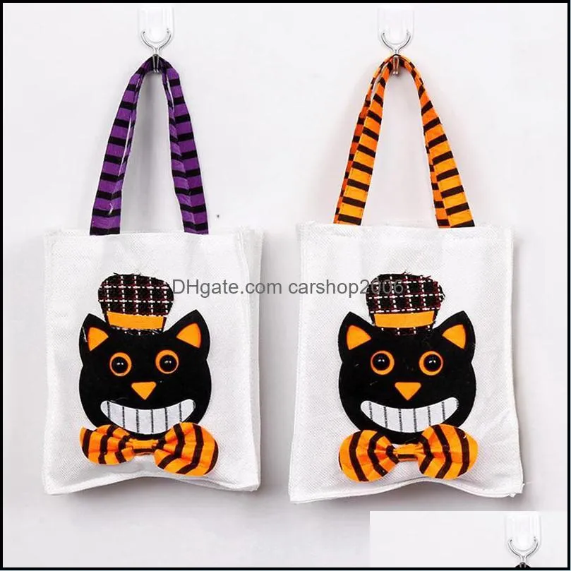 Halloween Handbag Candy Bag Organizer Bag Black Cat Pumpkin Printed Gift Bag Kid Halloween Sack Bags Party Supplies VT0562