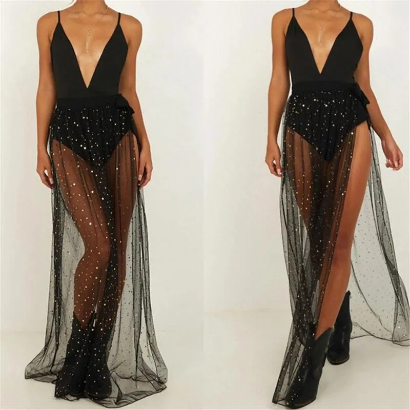 Frauen Bademode Sommer Spitze Fishnet Bikini Cover Up Badeanzug Strand Rock Sarong Tragen Badeanzug Wrap Chiffon Pailletten Frauen