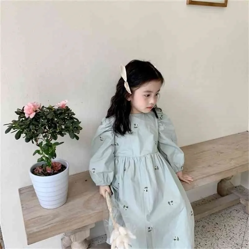 Korean Style Embroidered Floral Cotton Cotton Princess Dress For