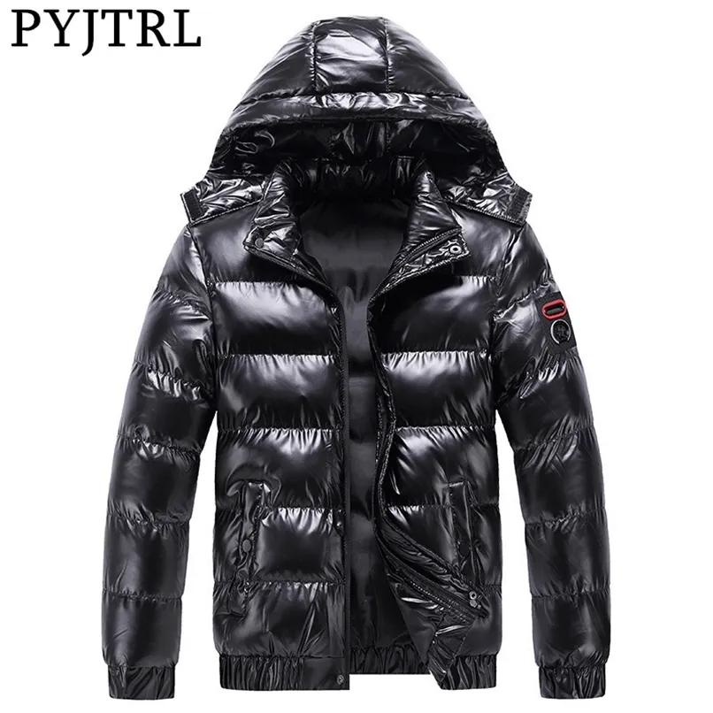 PYJTRL Bright Leather Winter Men's Jacket Casual Parka Outwear 210916