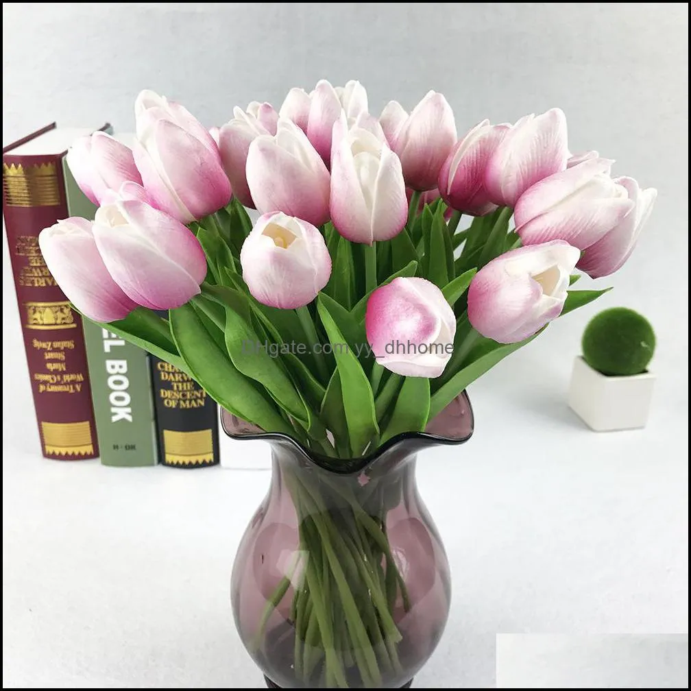 PU Fake Artificial Flower Bouquet Real Touch Silk Tulip Flowers for Party Wedding Home Decoration Flower