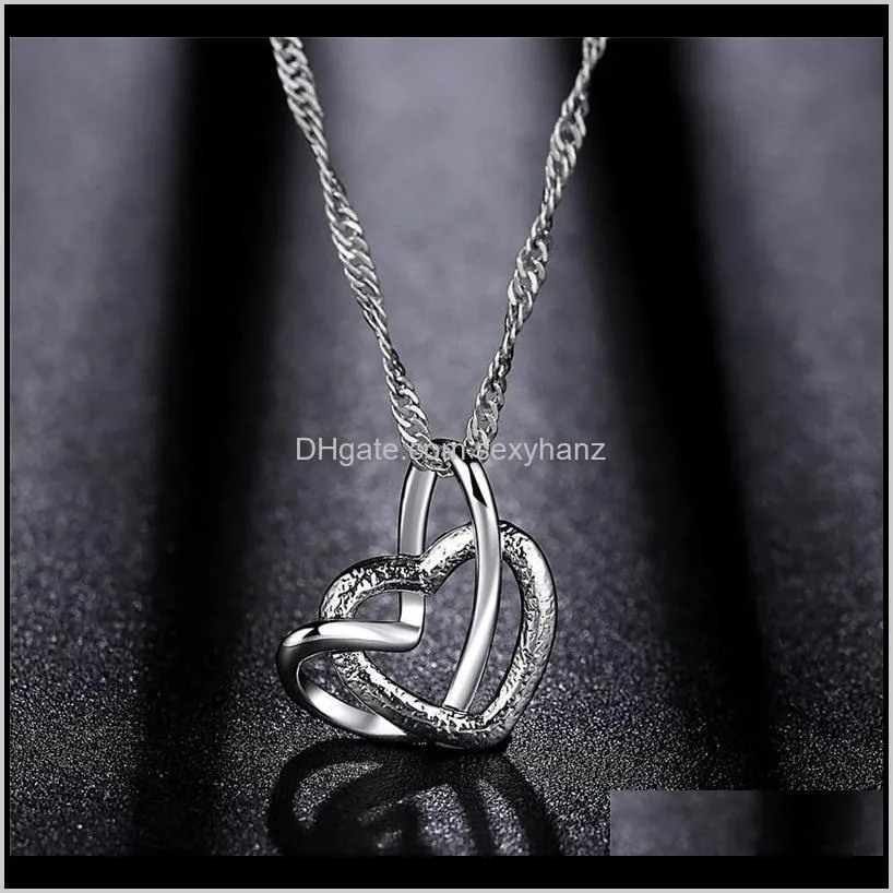 hot fashion jewelry two hearts intertwined creative beautiful white gold pendant necklace clavicle for women gift