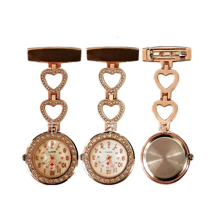 Montres à broche en forme de cœur en diamant pour infirmières, montre Fob à Clip, en alliage de cristal, horloge d'allaitement pour femmes