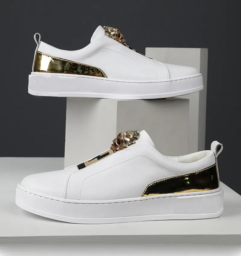 High Quality White Cowhide men s dress shoes for Men and Women with Bold Metal Accessories Chaussure Homme Luxe Marque A4