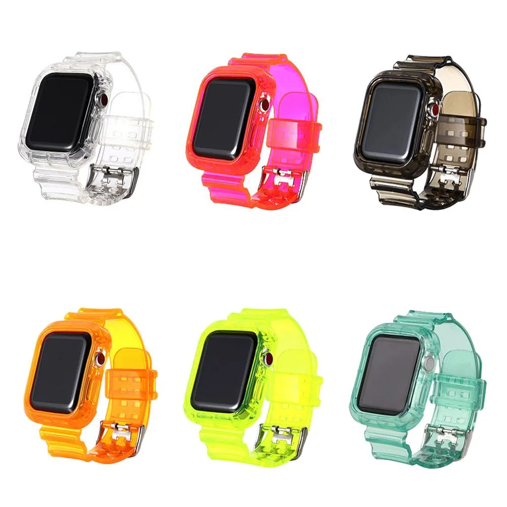 Fluorescerande Färg Transparent TPU Armband Wristband Sport Watch Band 38 40 42 44 mm För Apple Watche Rem