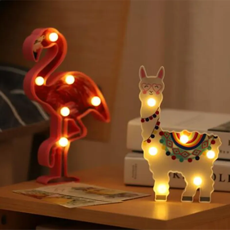 LED Nachtverlichting Nieuwigheid Flamingo Alpaca Unicorn Geschilderd Desktop Lamp Kinderen Kerstcadeaus Slaapkamer Decor Room Wall Decorations