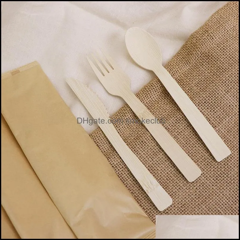 Disposable Dinnerware Bamboo Cutlery Set Include Knife, Fork and Spoon, Biodegradable Tableware