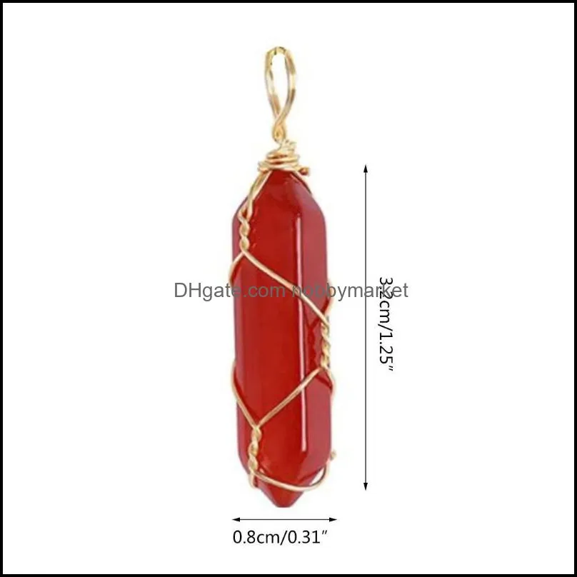 Charms Hexagonal Natural Crystal Healing Pendant With Tree Life Wire Wrapped Gemstone Charm For Necklace Jewelry Making