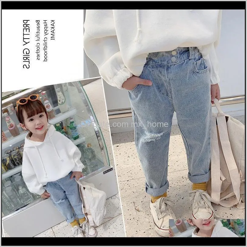 Vêtements Bébé, Maternité Drop Delivery 2021 Mode Printemps Enfants Vêtements Enfants Denim Pantalon Bébé Déchiré Jeans Filles Casual Trou Cassé