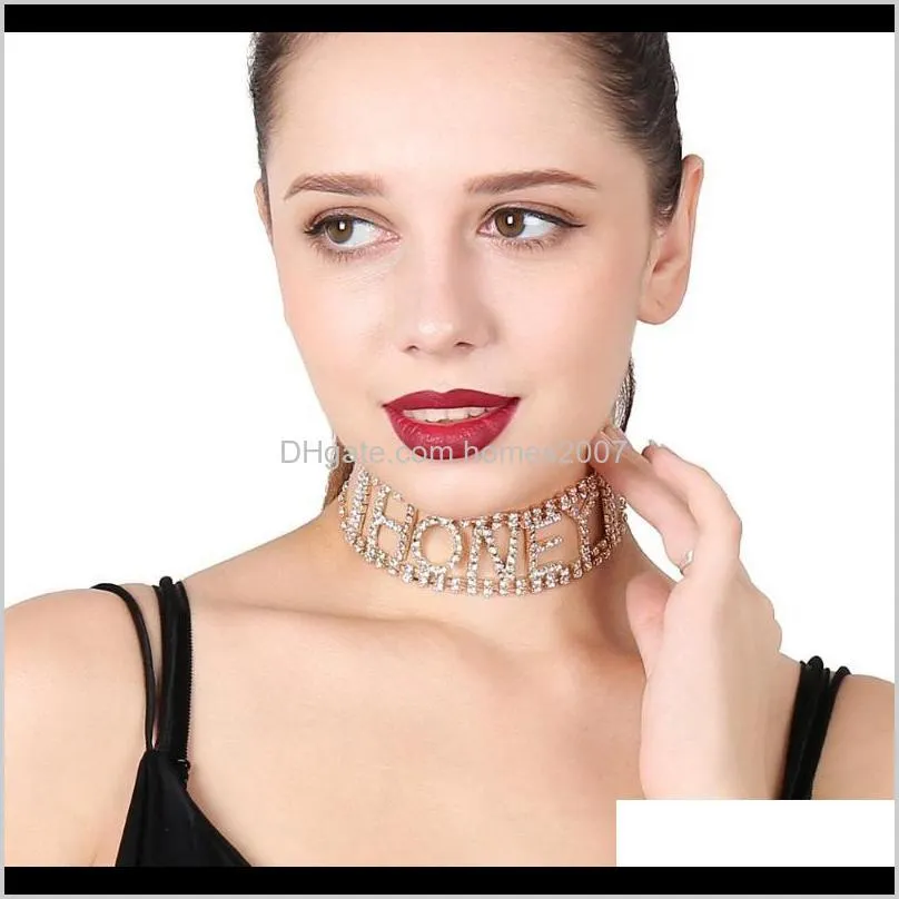 european and american jewelry punk exaggeration super flash nightclub items diamond-encrusted letters thin necklace chokers