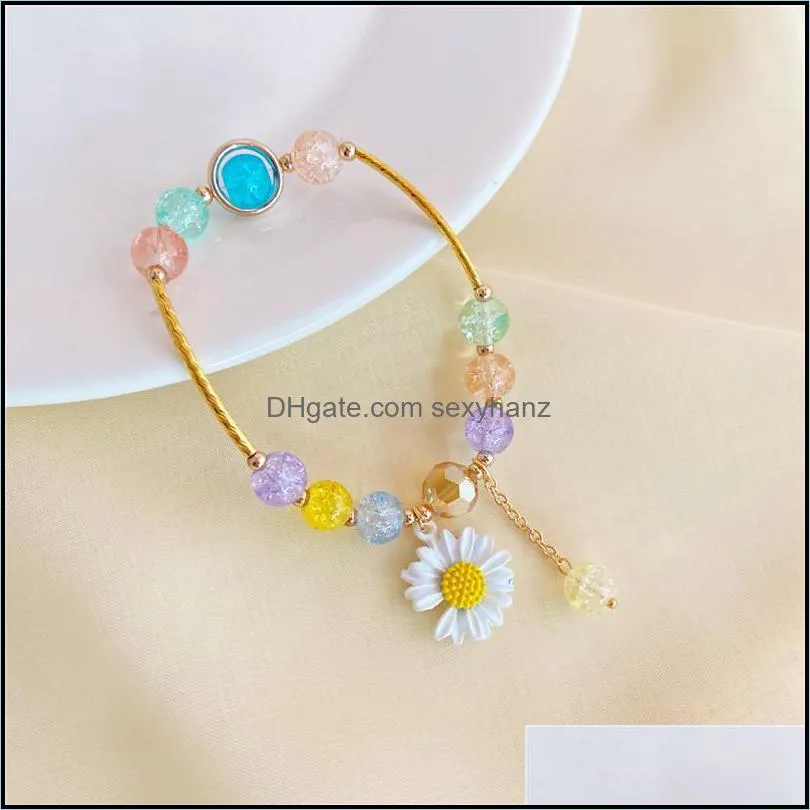 Girls Daisy Glass Beaded Bracelets Korean Alloy Colorful Crystal Flower Hand Chain Women Party Gift Sunflower Bracelet Jewelry Accessories