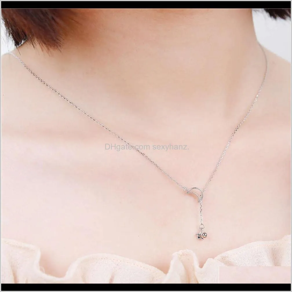 pendants fashion luxury long style s925 sterling silver star moon pendant women`s japanese and simple tassel clavicle necklace