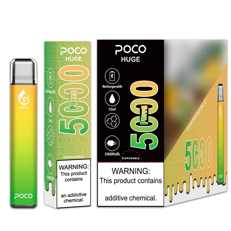 Sigaretta elettronica monouso con bobina a rete Poco Huge da 5000 sbuffi con batteria da 950 mAh e cartuccia da 15 ml Magazzino locale statunitense 10 colori