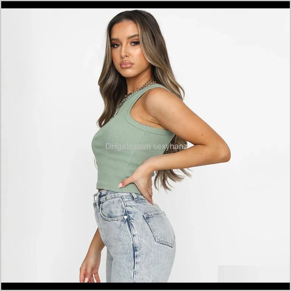 2020 solid color sexy off shoulder knitted tank top white black khaki solid fitness summer crop top women