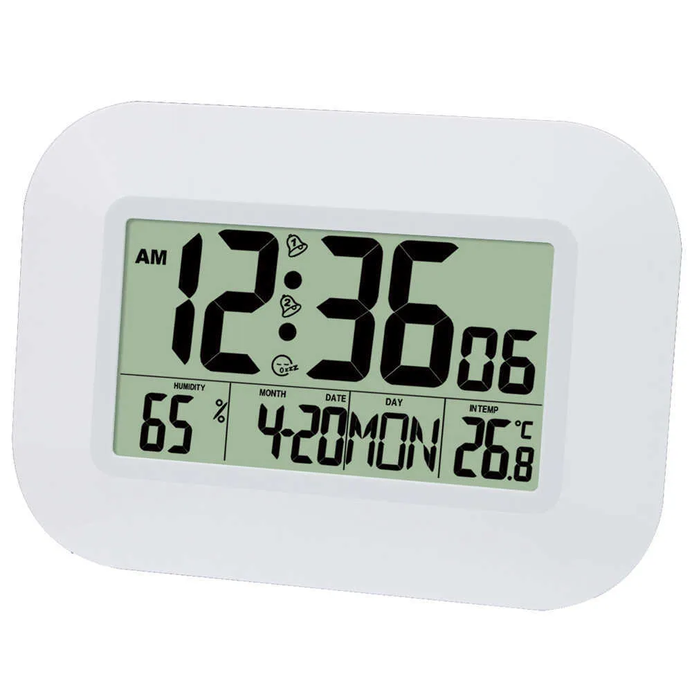 Grande LCD Digital Temperatura do Parede Termômetro Relógio Rádio Controlado Despertador RCC Mesa de Tabela Calendário para Escola Home Office 210930