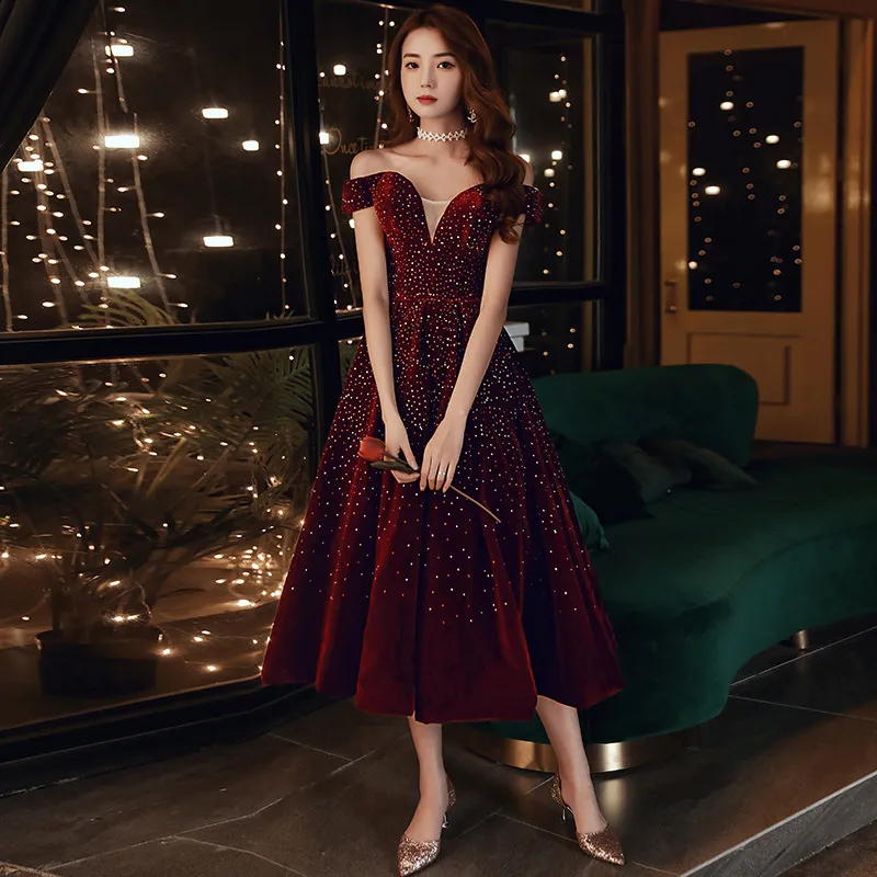 Prom Dress Off-the-Shoulder Velvet Lace-up Back Tea-Length Party Dress with Beads from Dhgate Prom Dresses - price 89.88 Prom Dress Off-the-Shoulder Velvet Lace-up Back Tea-Length Party Dress with Beads from Dhgate Prom Dresses - price 89.88