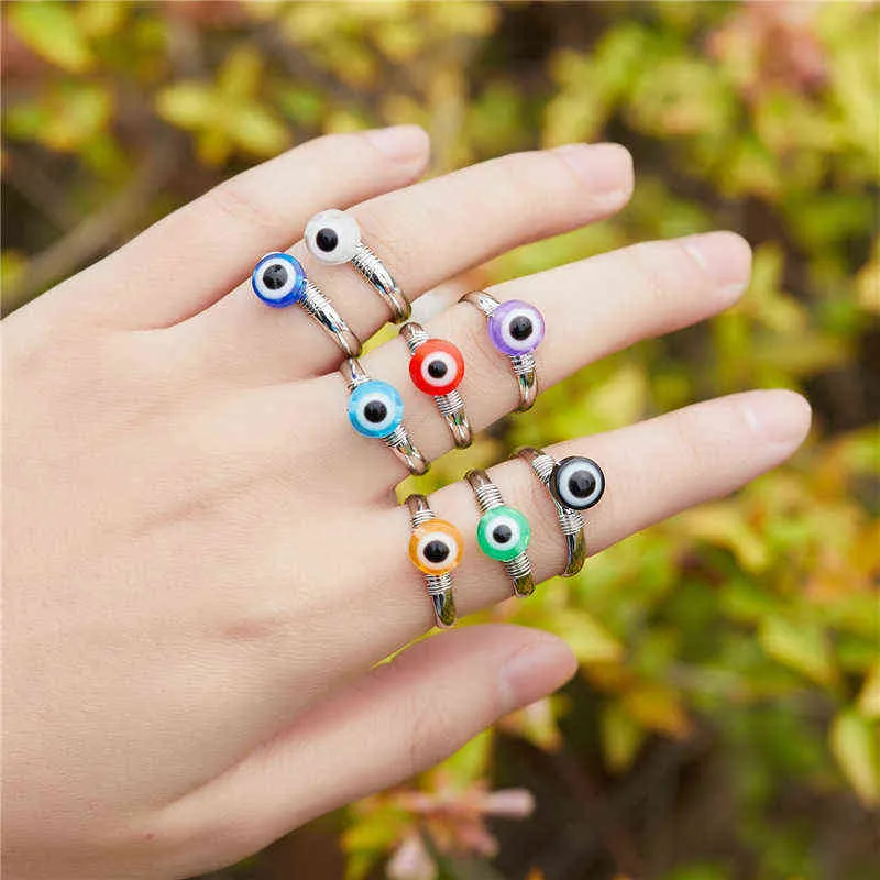 Anillos de ojo malvado de Color alambre de cobre tejido a mano Nazar Boncuu anillo ajustable joyería de ojo azul para Mujeres Hombres regalo G1125