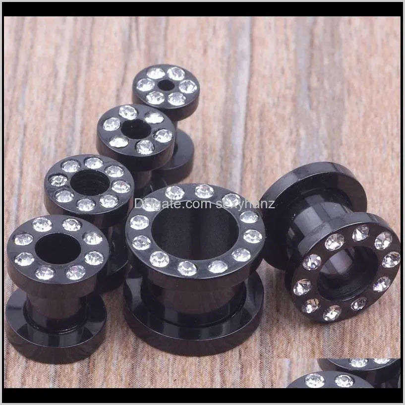 50pcs/lot mix 3-10mm acrylic black tunnel ear plug piercing crystal flesh tunnel body jewelry