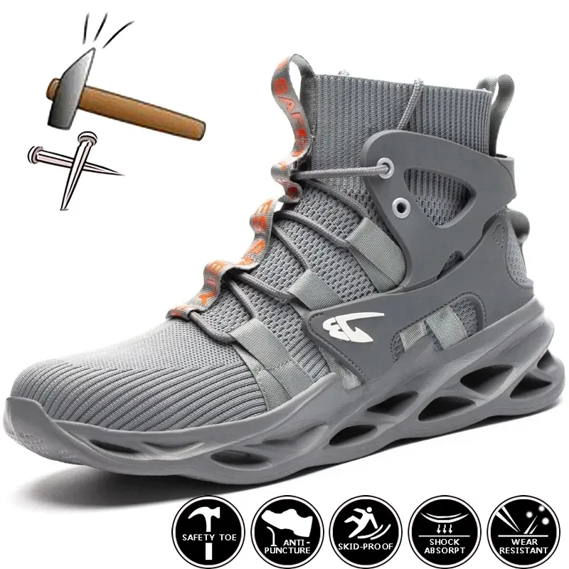 Bottes de travail bottes de sécurité indestructibles hommes chaussure à bout en acier baskets de travail anti-crevaison chaussures de travail pour adultes