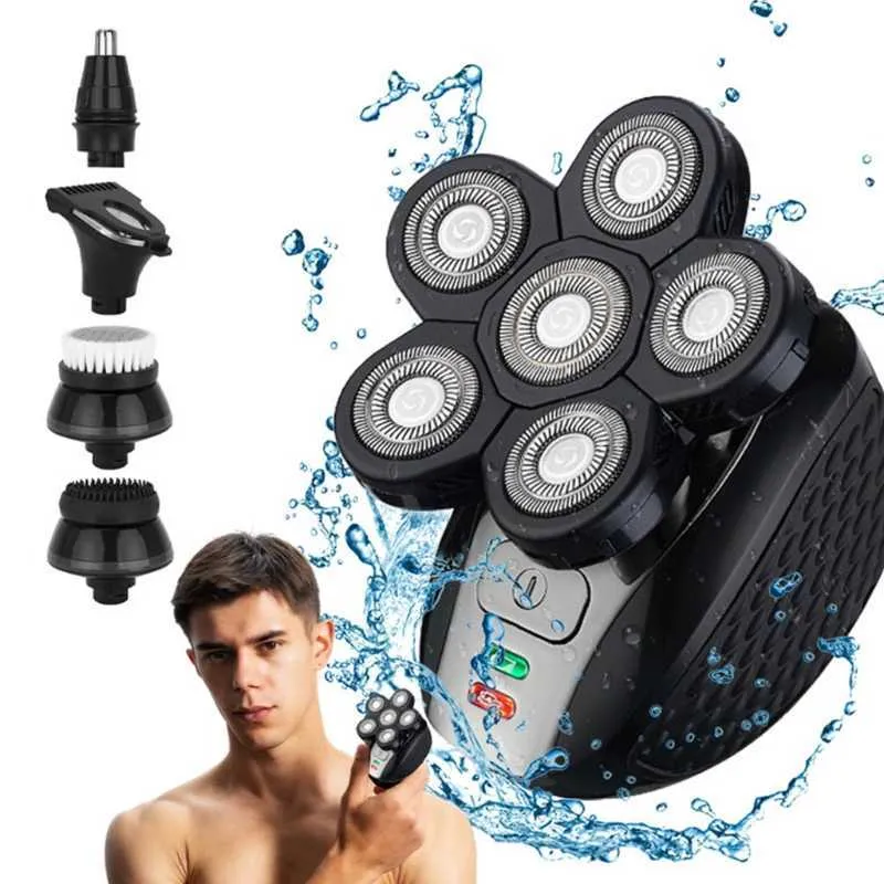 Barbeador Elétrico para Homens 5 em 1 Barbeador de Cabeça Careca Máquina de Barbear Elétrico Molhado e Seco para Homens de Alta Qualidade e Novo P0817