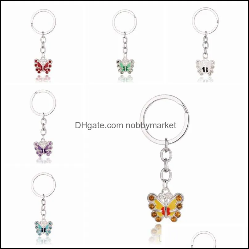 Breloki Moda Aessories Crystal Butterfly Brelok Keychain Rhinestone Breloki Do Keys Samochodowy Torba Urok Klucz Pierścień Torebka Wisiorek Para Łańcuchy GIF