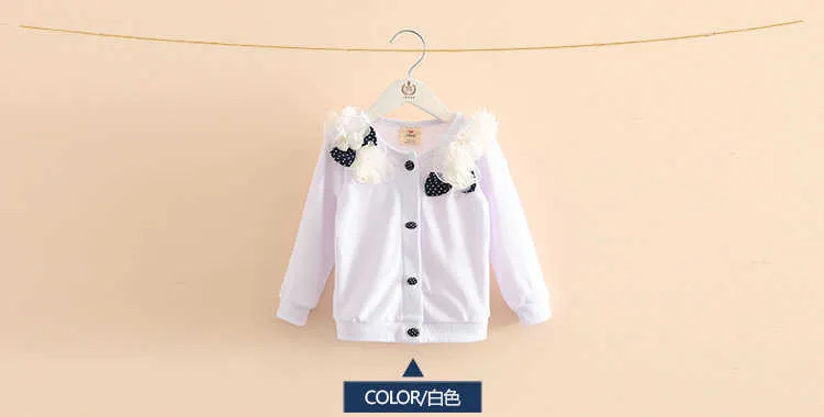  Spring and Autumn Bow Decoration Baby Child Girl Lace Patchwork Pure White and Blue Long-Sleeve Cardigan Top Outerwear (7)