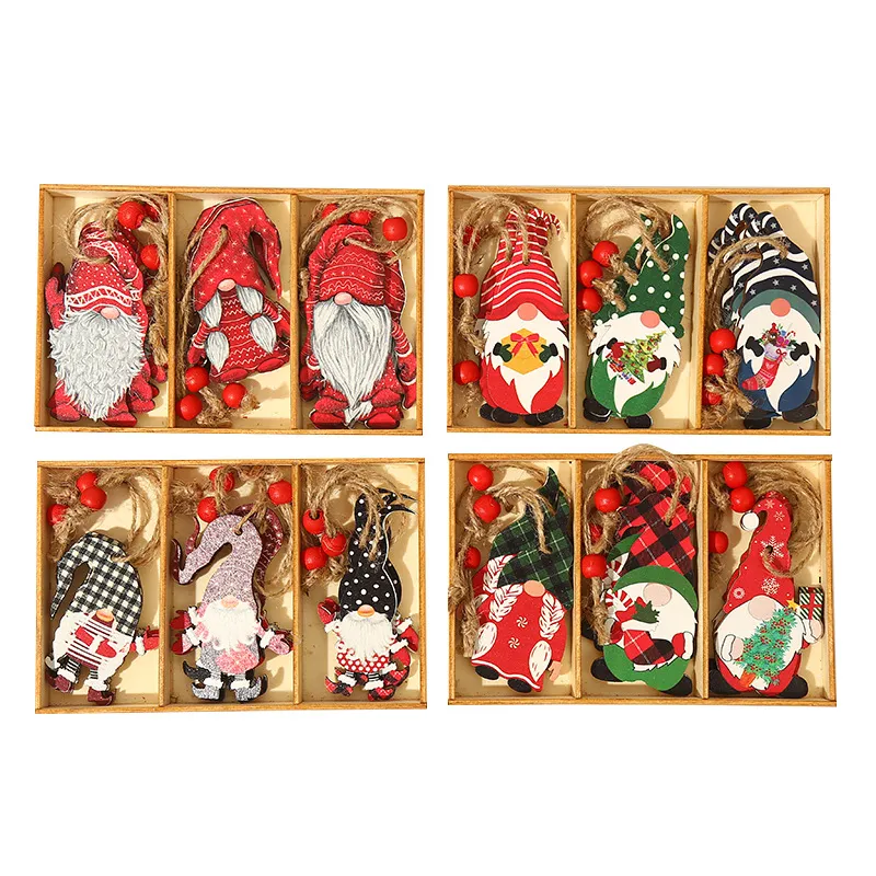 Ornements de Gnome de noël en bois, 9 pièces/ensemble, pendentifs suspendus pour arbre de noël, fournitures de décoration de fête à domicile, cadeau de Festival KDJK2111