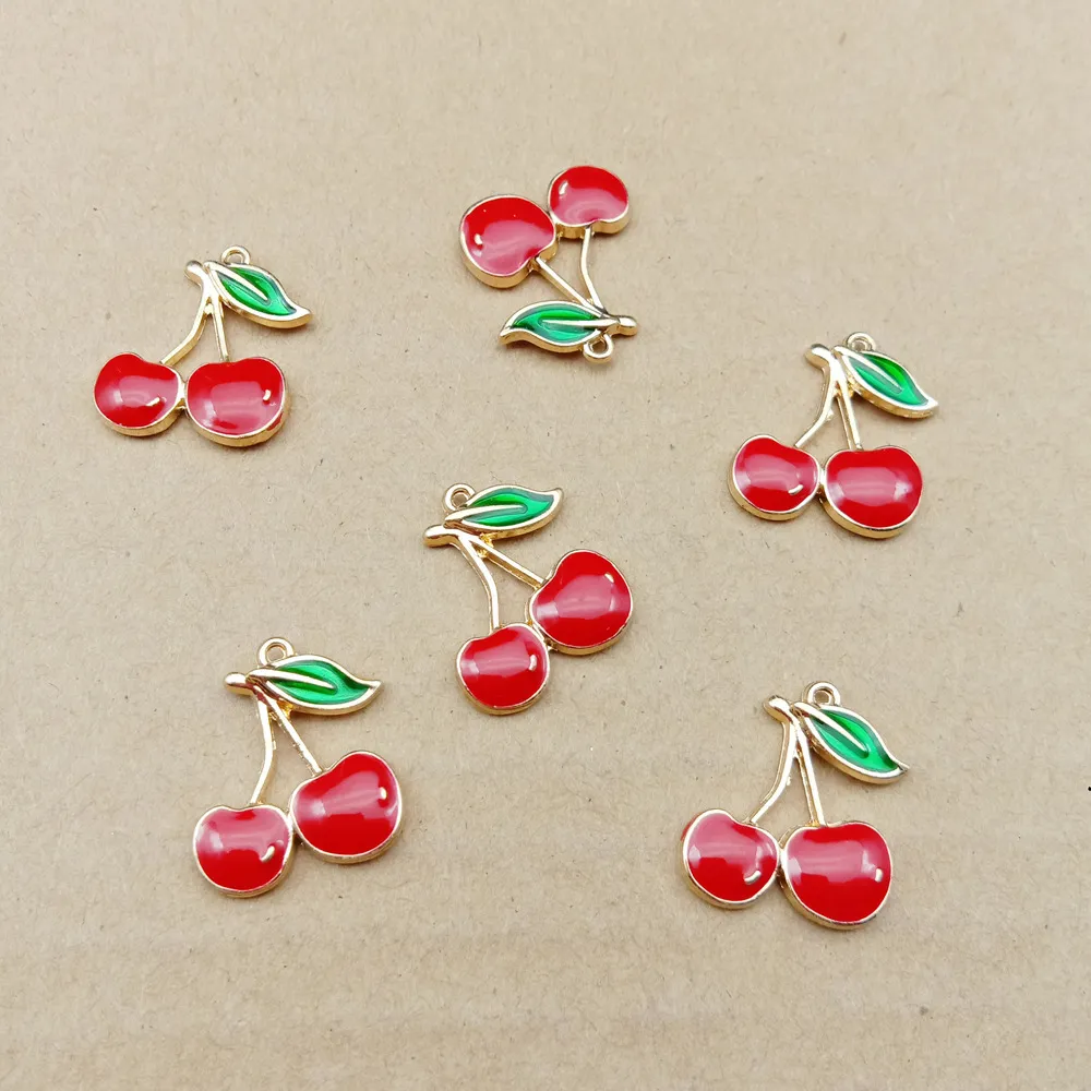 Breloques en forme de cerise en émail, fruits pour la fabrication de bijoux, boucles d'oreilles, pendentifs, bracelets et colliers, 16x19mm, 10 pièces