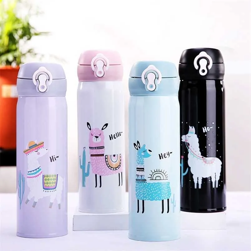 500/350ml Cartoon Alpaca Thermos Mug Portable Cute Insulated Cup Stainless Steel Vacuum Flask Thermal Bottle Tumbler Thermocup 211109