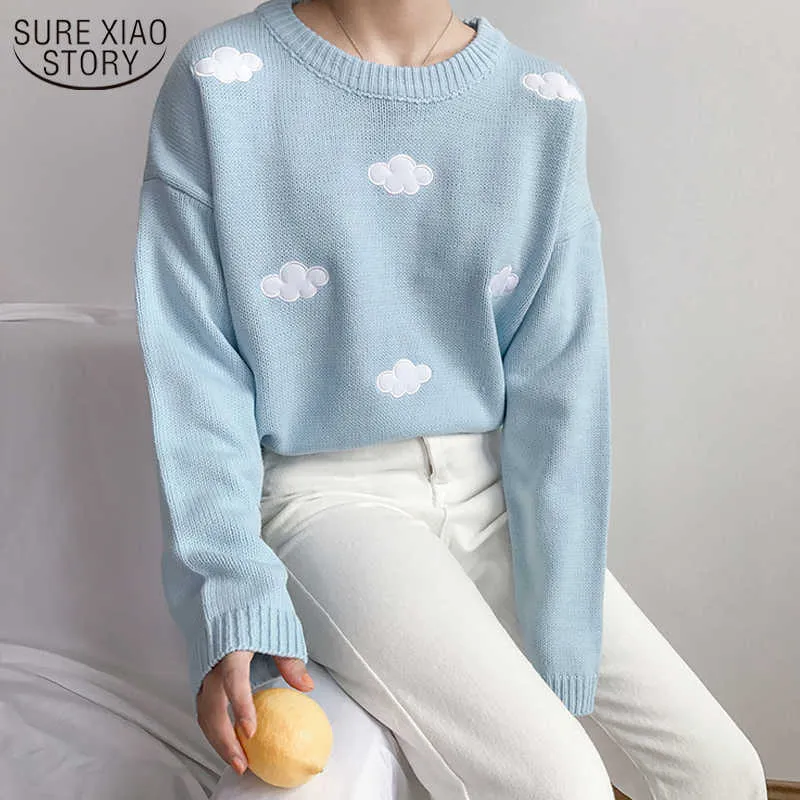 Kawaii Ulzzang Women Vintage College Loose Clouds Sweater Female Korean Punk Thick Cute Loose Harajuku Clothing For Women 10897 210528