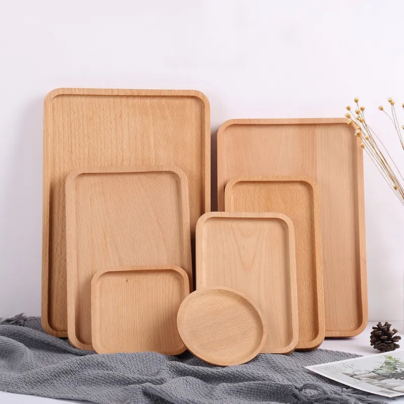 Wooden Dishes Pallets Square Round Plates Kitchen Eco-friendly Wood Pallet Tableware Snack Cake Tray Cup Holder Houseware Tool BH4493 WXM