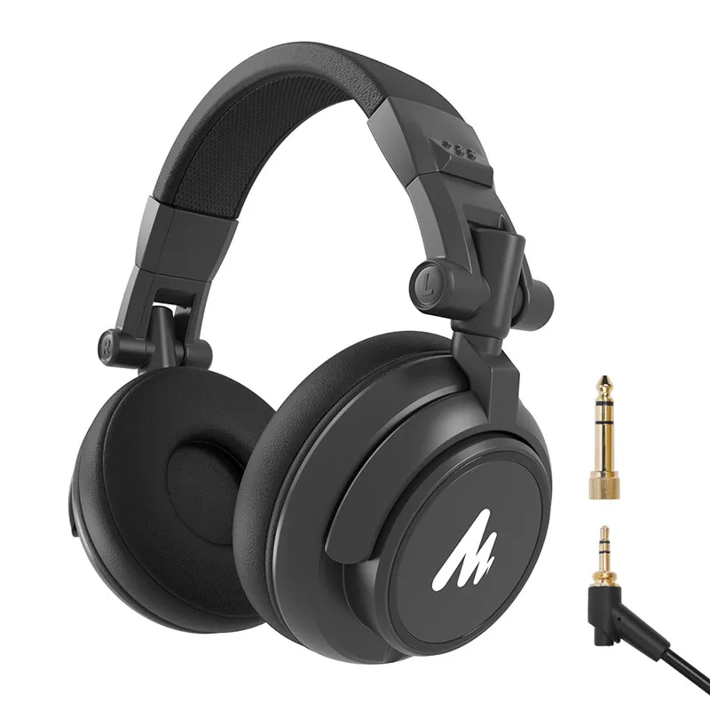 Casque de moniteur de studio DJ professionnel sur l'oreille et câble de prise détachable avec pilote de 50 mm pour podcast musical