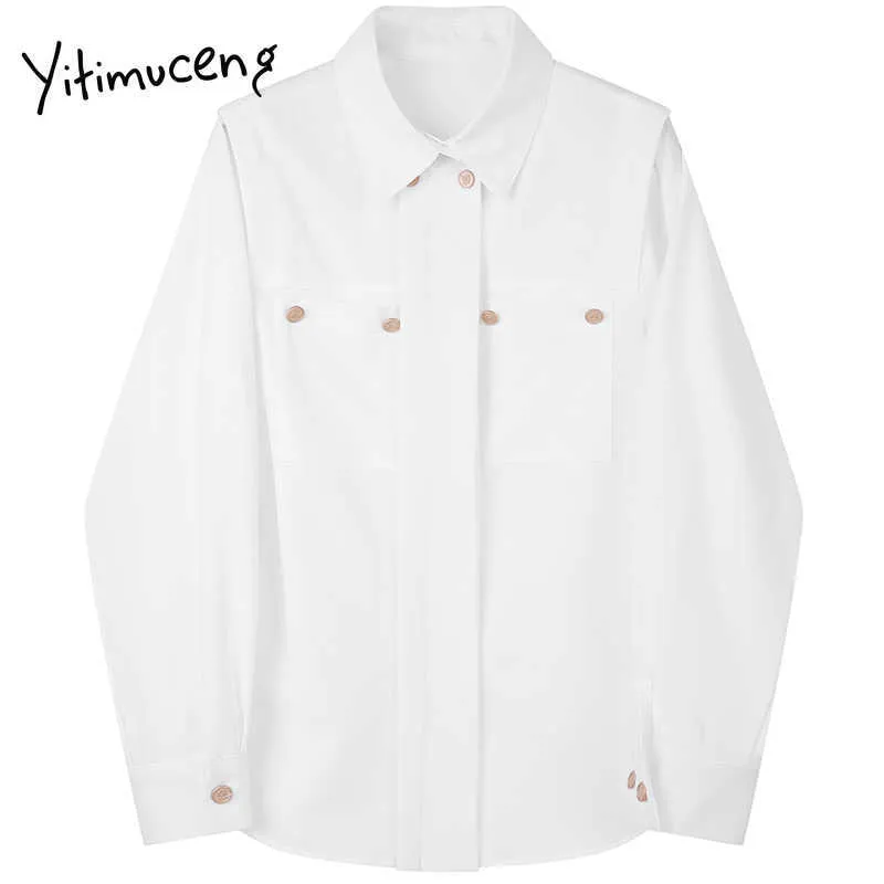 Yitimuceng Vintage Blouse Women Button Shirts Loose White Spring Fashion Clothes Turn-down Collar Single Breasted Tops 210601