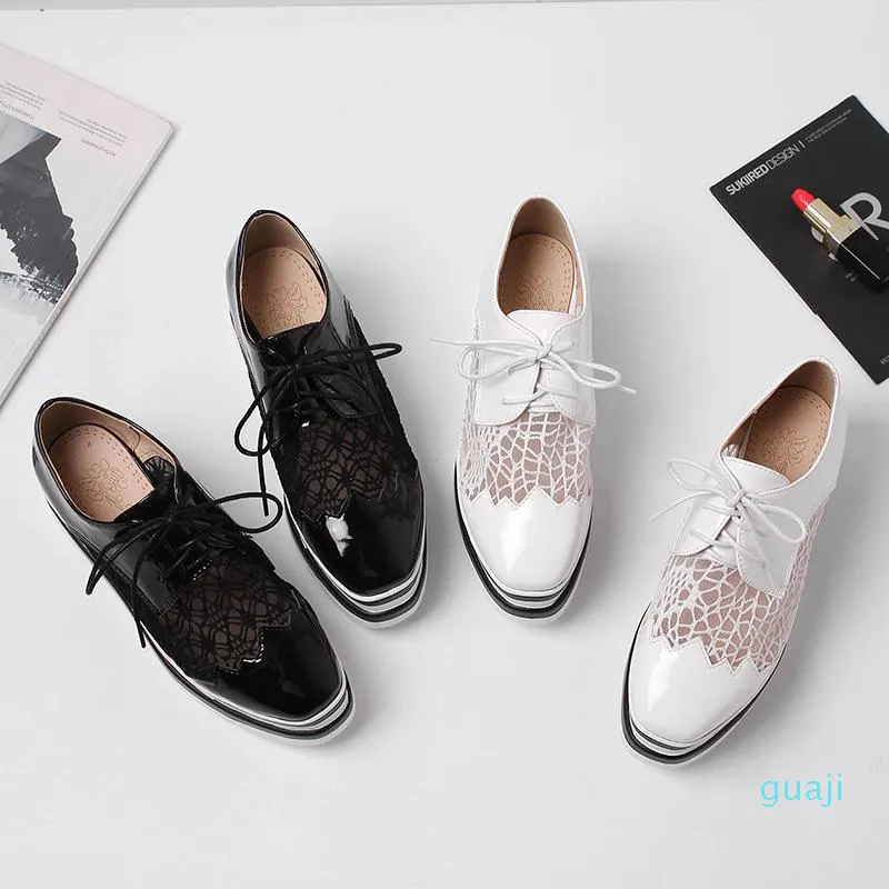 Robe chaussures automne femmes plate forme femme richelieu derby en cuir verni lacets chaussures femme oxford pour