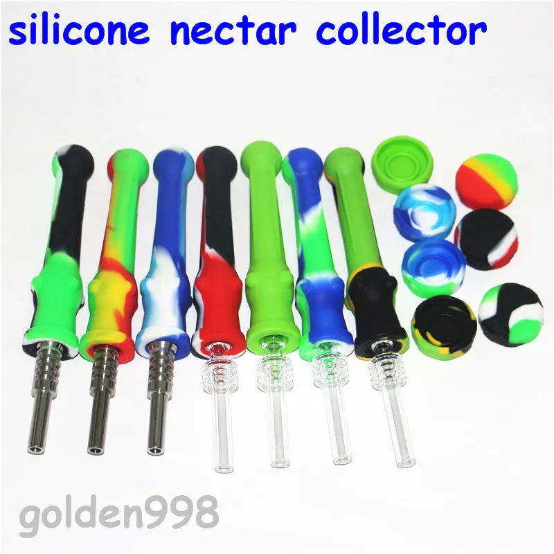 smoking Silicone Nectar Kit With Quartz Titanium Tips Hookahs 14mm Silicon Nector Mini NC Tool For Glass Bongs Dab Rigs