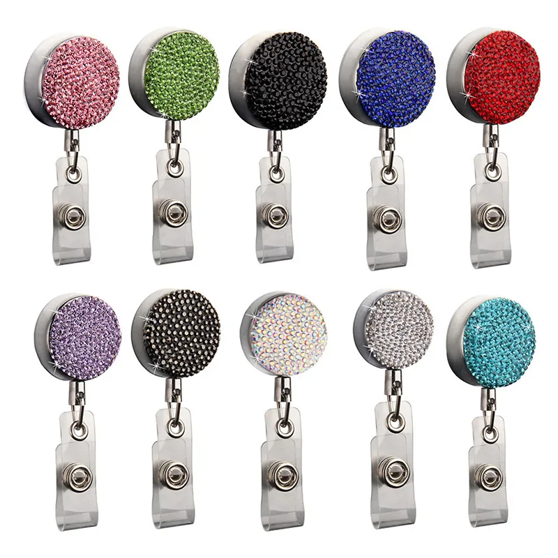 Llavero con insignia de diamante de 9 colores, colgante para recuerdo de fiesta, soporte retráctil para insignias de identificación con Clip, suministros de oficina