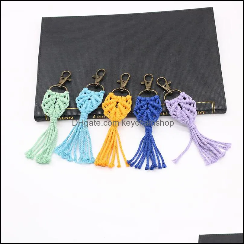 Tassel Macrame Keychains Boho Handmade key Holder Bag Car Hanging Jewelry Gifts Cotton Rope Woven Keychain